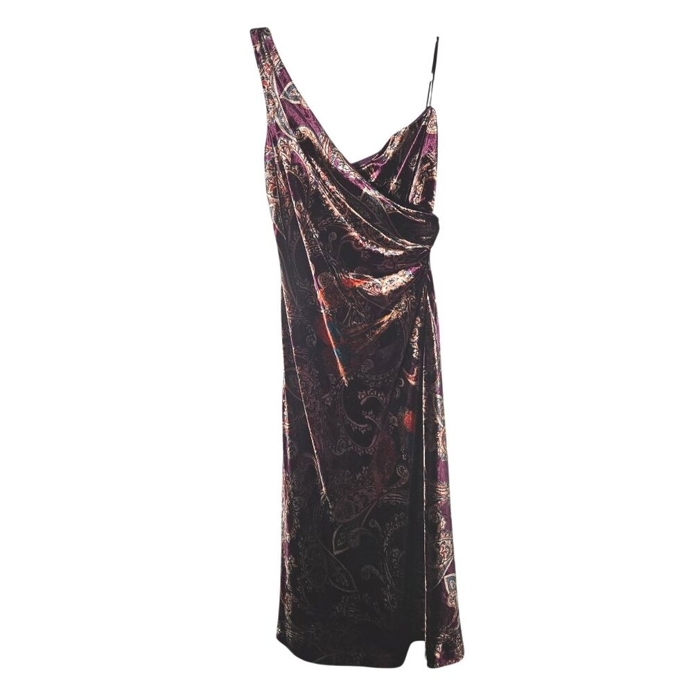 New Lauren RL Women One-Shoulder Velvet Cocktail Dress Paisley 8 Boho Elegant - Picture 3 of 16